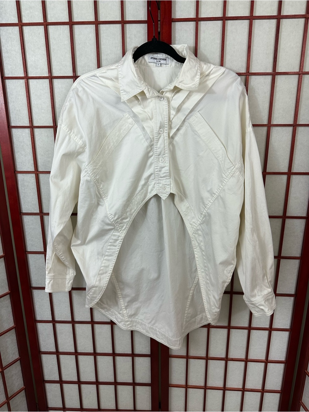 Opening Ceremony White Funky High Low Cropped Statement Button Down Blouse